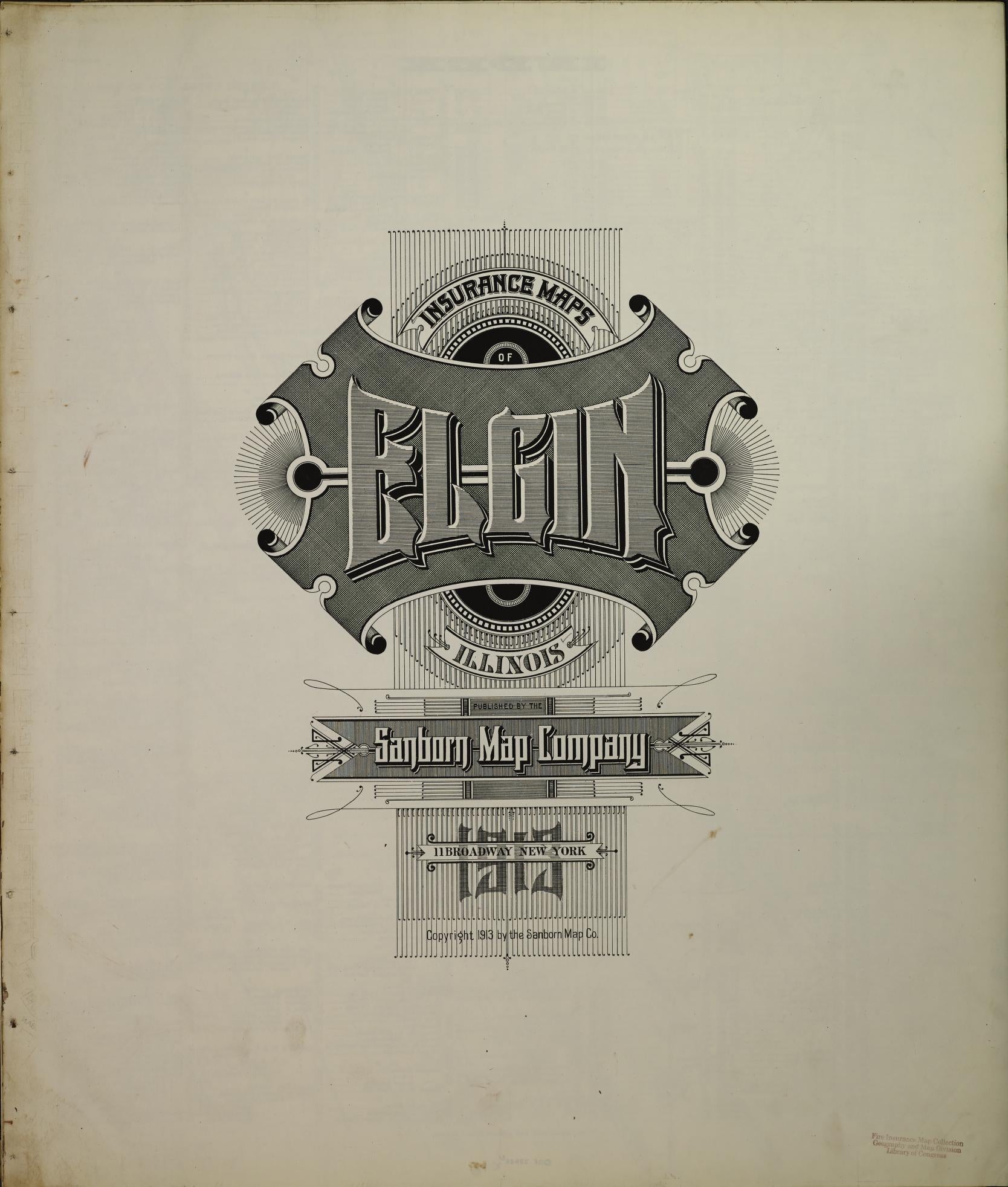 Sanborn Fire Insurance Map from Elgin, Kane County, Illinois (1913), Sheet #0001 - Historic Sanborn Fire Insurance Map Print, vintage old map wall art, antique decor, genealogy gift, Illinois Illinois map