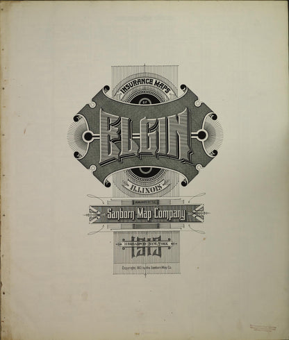 Sanborn Fire Insurance Map from Elgin, Kane County, Illinois (1913), Sheet #0001 - Historic Sanborn Fire Insurance Map Print, vintage old map wall art, antique decor, genealogy gift, Illinois Illinois map