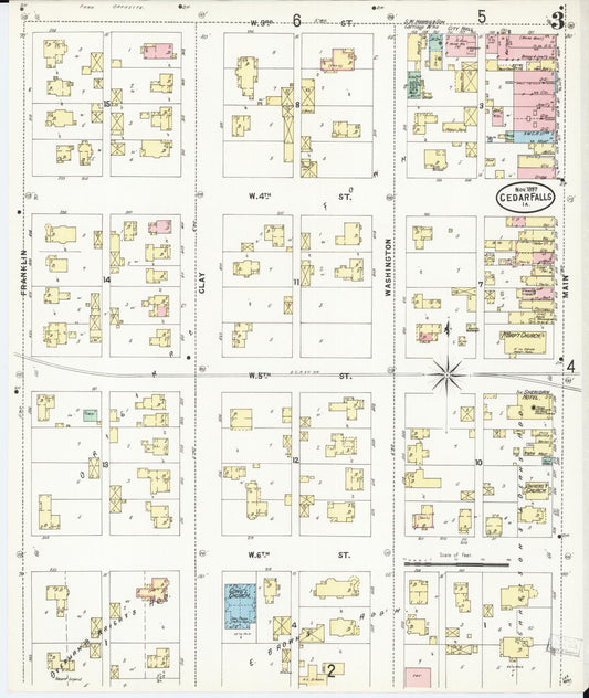 Sanborn Fire Insurance Map from Cedar Falls, Black Hawk County, Iowa (1897), Sheet #0003 - Historic Sanborn Fire Insurance Map Print, vintage old map wall art