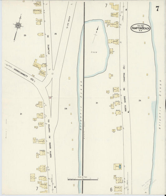 Sanborn Fire Insurance Map from Hampton Beach, Rockingham County, New Hampshire (1912), Sheet #0007 - Historic Sanborn Fire Insurance Map Print, vintage old map wall art, antique decor, genealogy gift, New Hampshire New Hampshire map