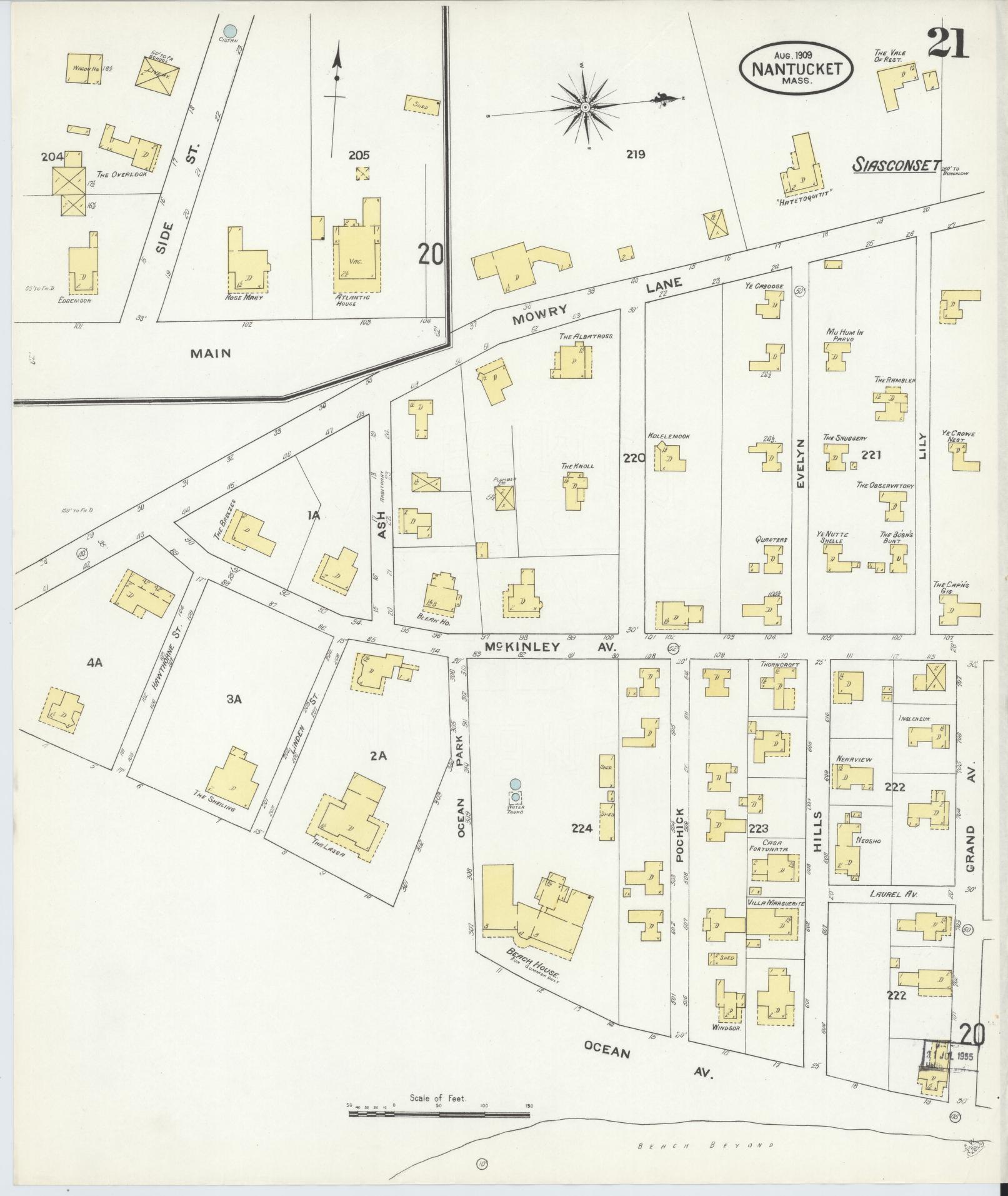 Sanborn Fire Insurance Map from Nantucket, Nantucket County, Massachusetts (1909), Sheet #0021 - Complete Map Set gallery image, historic Sanborn map, vintage wall art, Massachusetts Massachusetts