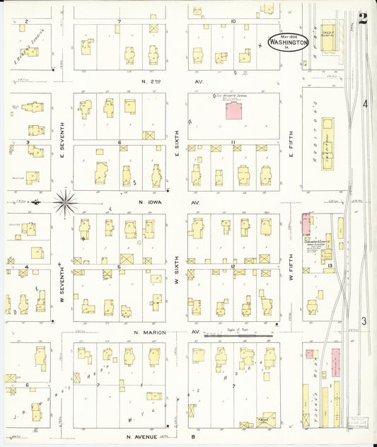 Sanborn Fire Insurance Map from Washington, Washington County, Iowa (1909), Sheet #0002 - Historic Sanborn Fire Insurance Map Print, vintage old map wall art, antique decor, genealogy gift, Sanborn Fire Insurance Map from Washington Washington map