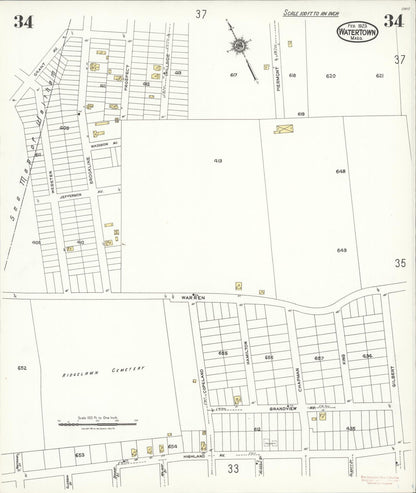 Sanborn Fire Insurance Map from Watertown, Middlesex County, Massachusetts (1923), Sheet #0034 - Complete Map Set gallery image, historic Sanborn map, vintage wall art, Massachusetts Massachusetts