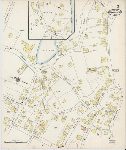 Sanborn Fire Insurance Map from Marblehead, Essex County, Massachusetts (1915), Sheet #0002 - Historic Sanborn Fire Insurance Map Print, vintage old map wall art, antique decor, genealogy gift, Massachusetts Massachusetts map