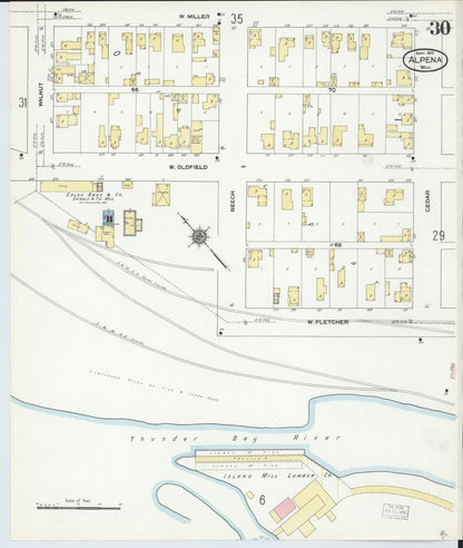 Sanborn Fire Insurance Map from Alpena, Alpena County, Michigan (1910), Sheet #0030 - Complete Map Set gallery image, historic Sanborn map, vintage wall art, Michigan Michigan