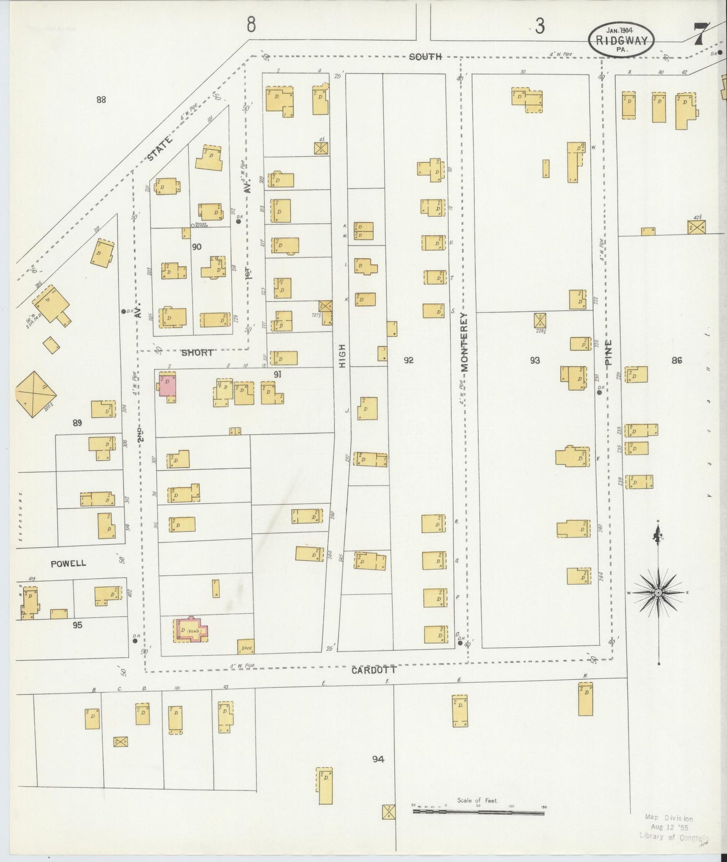 Sanborn Fire Insurance Map from Ridgway, Elk County, Pennsylvania (1904), Sheet #0007 - Complete Map Set gallery image, historic Sanborn map, vintage wall art, Pennsylvania Pennsylvania