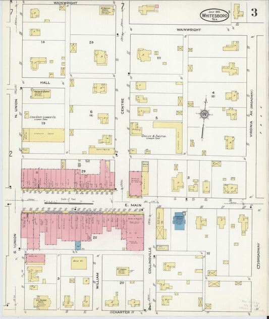 Sanborn Fire Insurance Map from Whitesboro, Grayson County, Texas (1915), Sheet #0003 - Historic Sanborn Fire Insurance Map Print, vintage old map wall art, antique decor, genealogy gift, Texas Texas map
