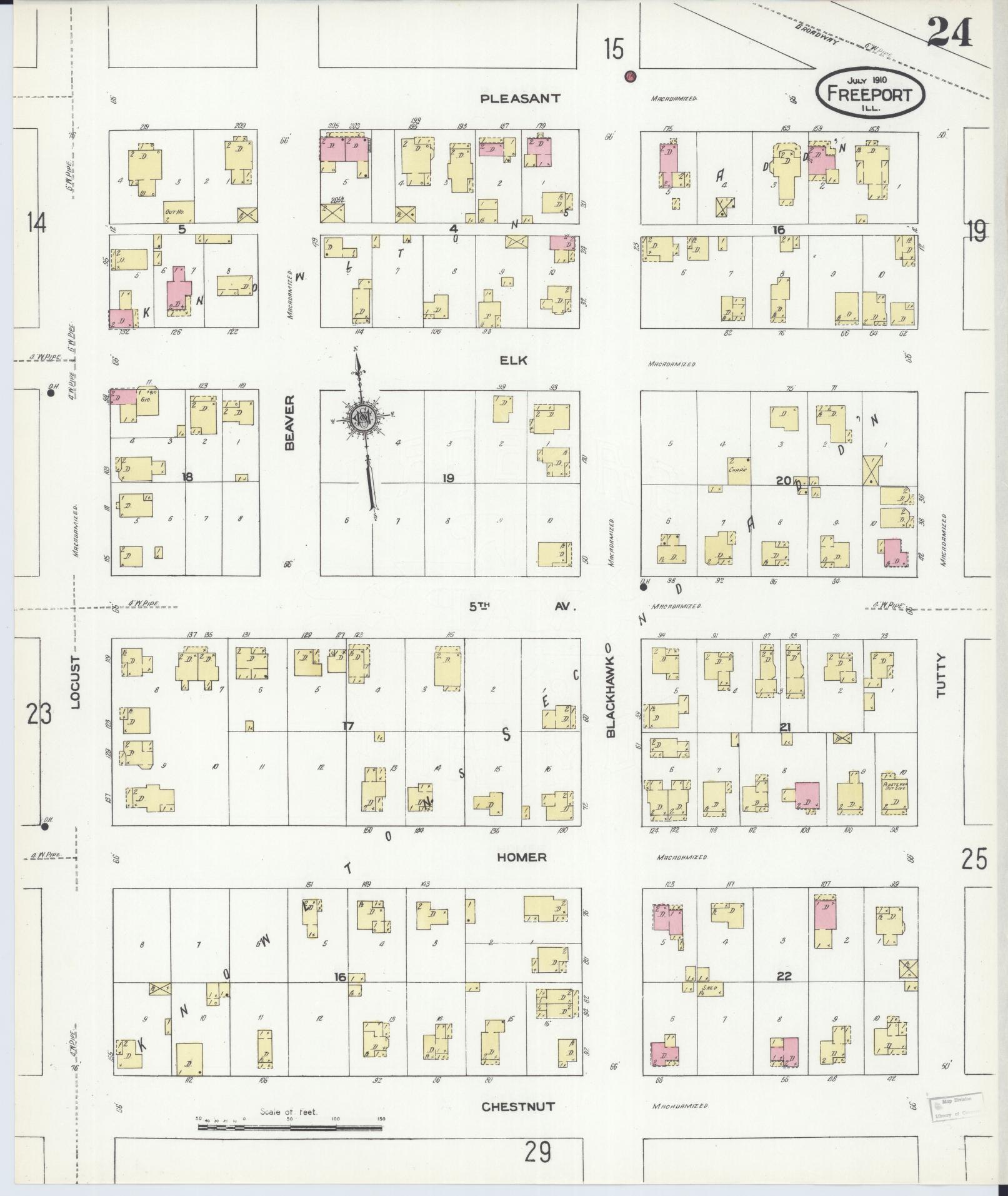 Sanborn Fire Insurance Map from Freeport, Stephenson County, Illinois (1910), Sheet #0024 - Complete Map Set gallery image, historic Sanborn map, vintage wall art, Illinois Illinois