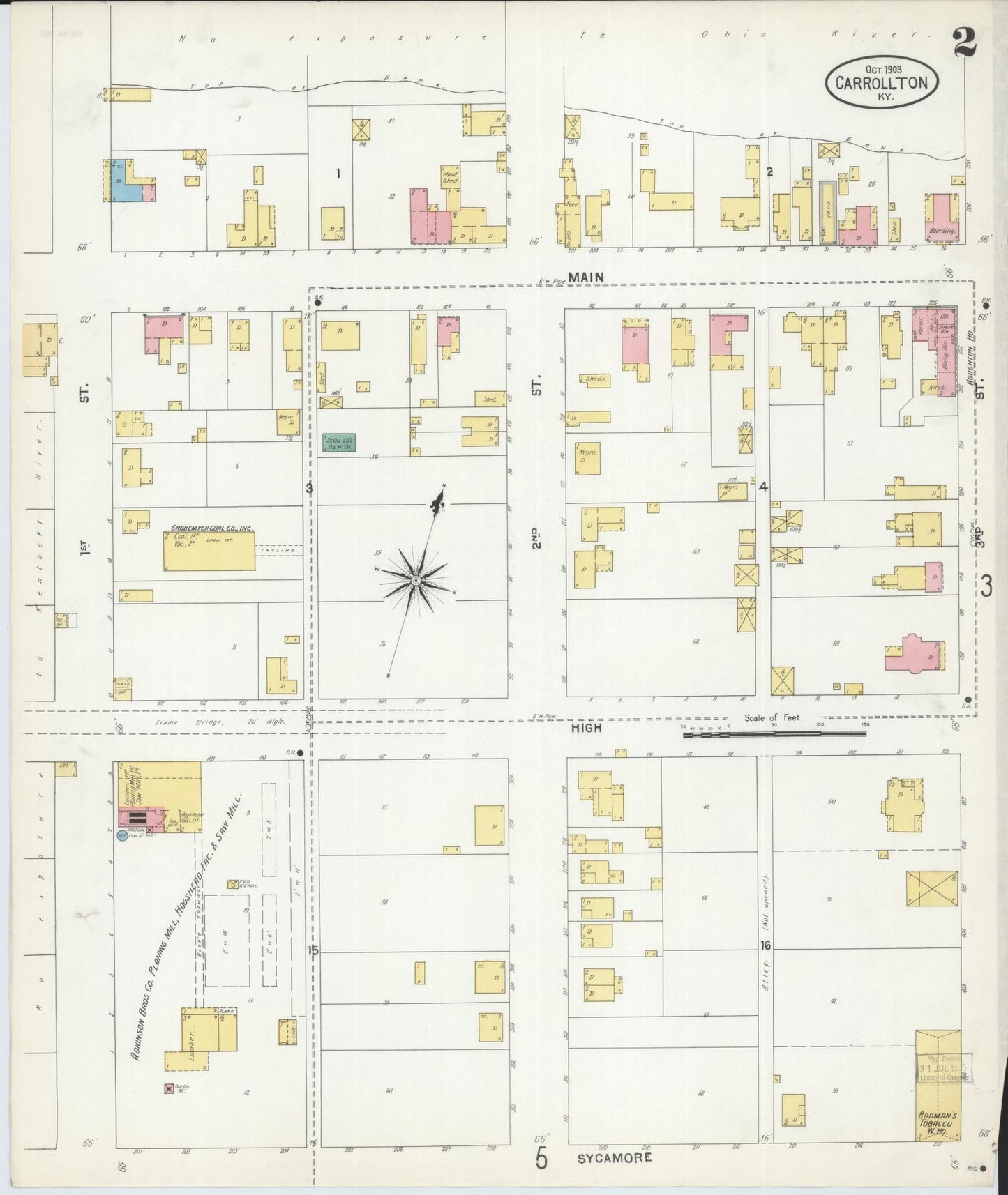Sanborn Fire Insurance Map from Carrollton, Carroll County, Kentucky (1903), Sheet #0002 - Historic Sanborn Fire Insurance Map Print, vintage old map wall art, antique decor, genealogy gift, Kentucky Kentucky map