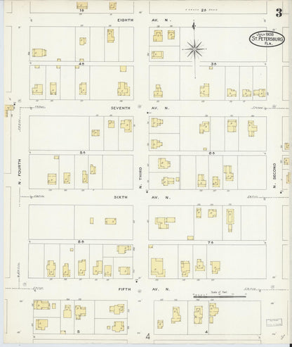 Sanborn Fire Insurance Map from Saint Petersburg, Pinellas County, Florida (1908), Sheet #0003 - Complete Map Set gallery image, historic Sanborn map, vintage wall art, Florida Florida