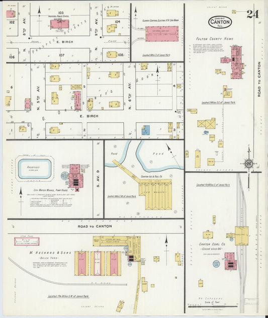 Sanborn Fire Insurance Map from Canton, Fulton County, Illinois (1917), Sheet #0024 - Historic Sanborn Fire Insurance Map Print, vintage old map wall art, antique decor, genealogy gift, Illinois Illinois map