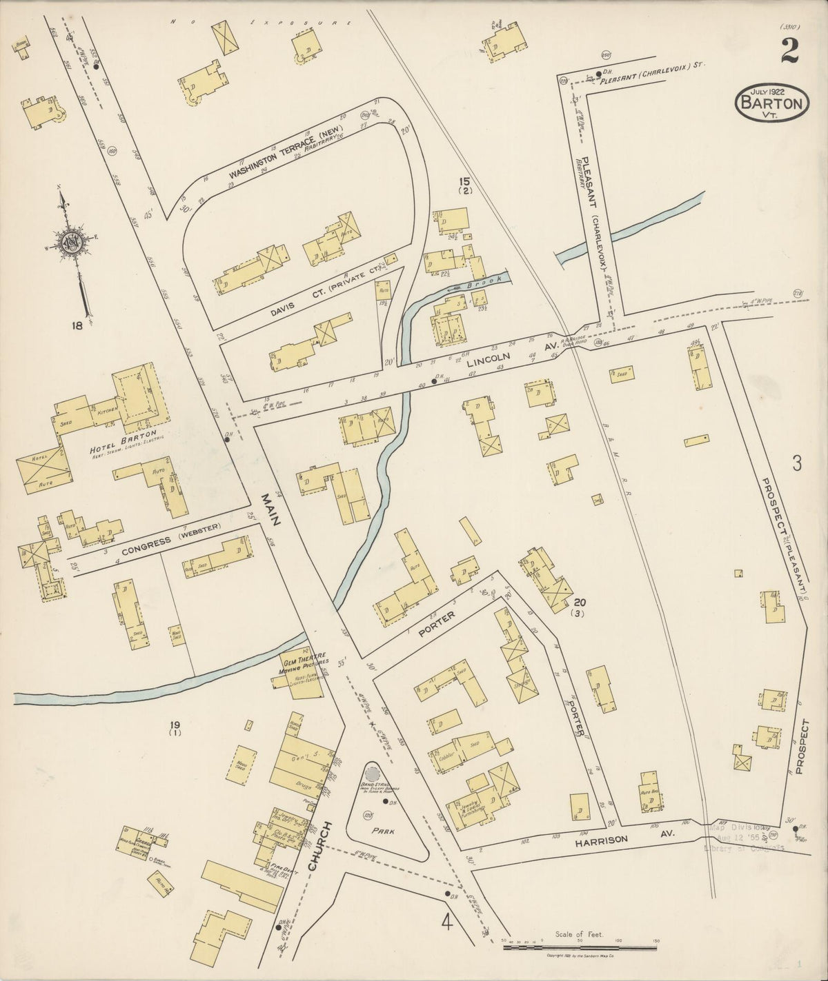 Sanborn Fire Insurance Map from Barton, Orleans County, Vermont (1922), Sheet #0002 - Historic Sanborn Fire Insurance Map Print, vintage old map wall art, antique decor, genealogy gift, Vermont Vermont map