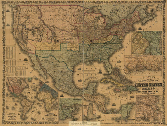 Colton's rail-road and military map of the United States, Mexico, the West Indies, &c. Civil War Map (1862) - Historic Battlefield Map Reprint