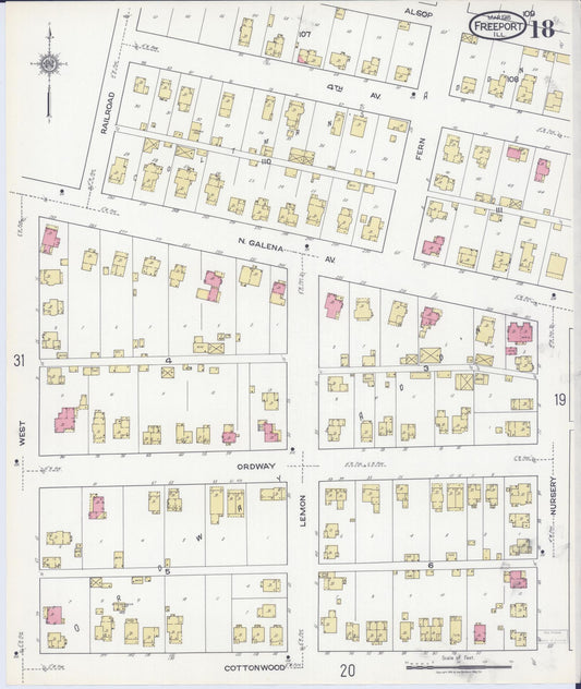 Sanborn Fire Insurance Map from Freeport, Stephenson County, Illinois (1918), Sheet #0018 - Historic Sanborn Fire Insurance Map Print, vintage old map wall art, antique decor, genealogy gift, Illinois Illinois map