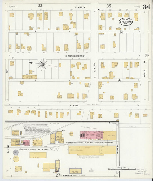 Sanborn Fire Insurance Map from Sherman, Grayson County, Texas (1908), Sheet #0034 - Historic Sanborn Fire Insurance Map Print, vintage old map wall art, antique decor, genealogy gift, Texas Texas map