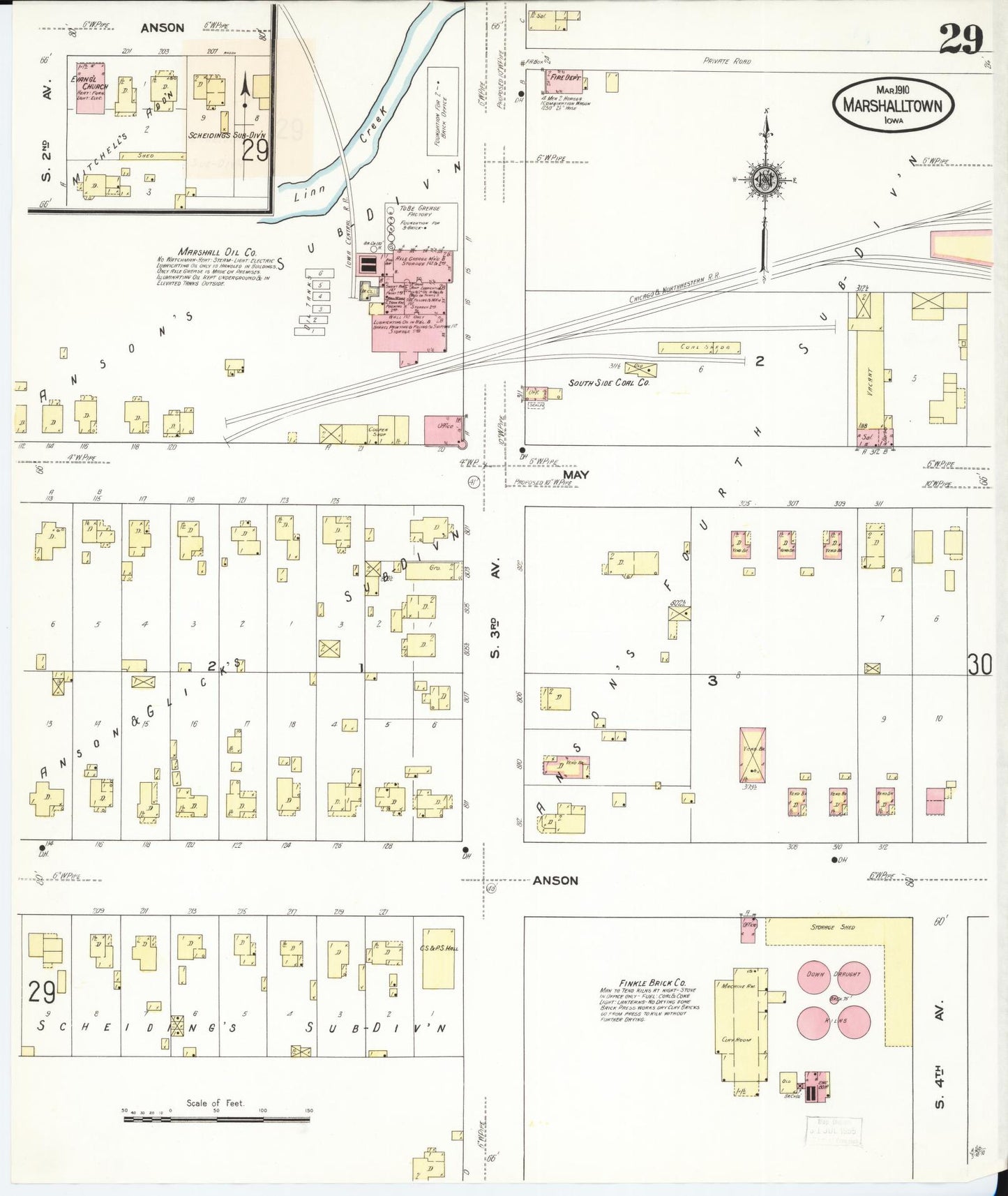 Sanborn Fire Insurance Map from Marshalltown, Marshall County, Iowa (1910), Sheet #0029 - Historic Sanborn Fire Insurance Map Print