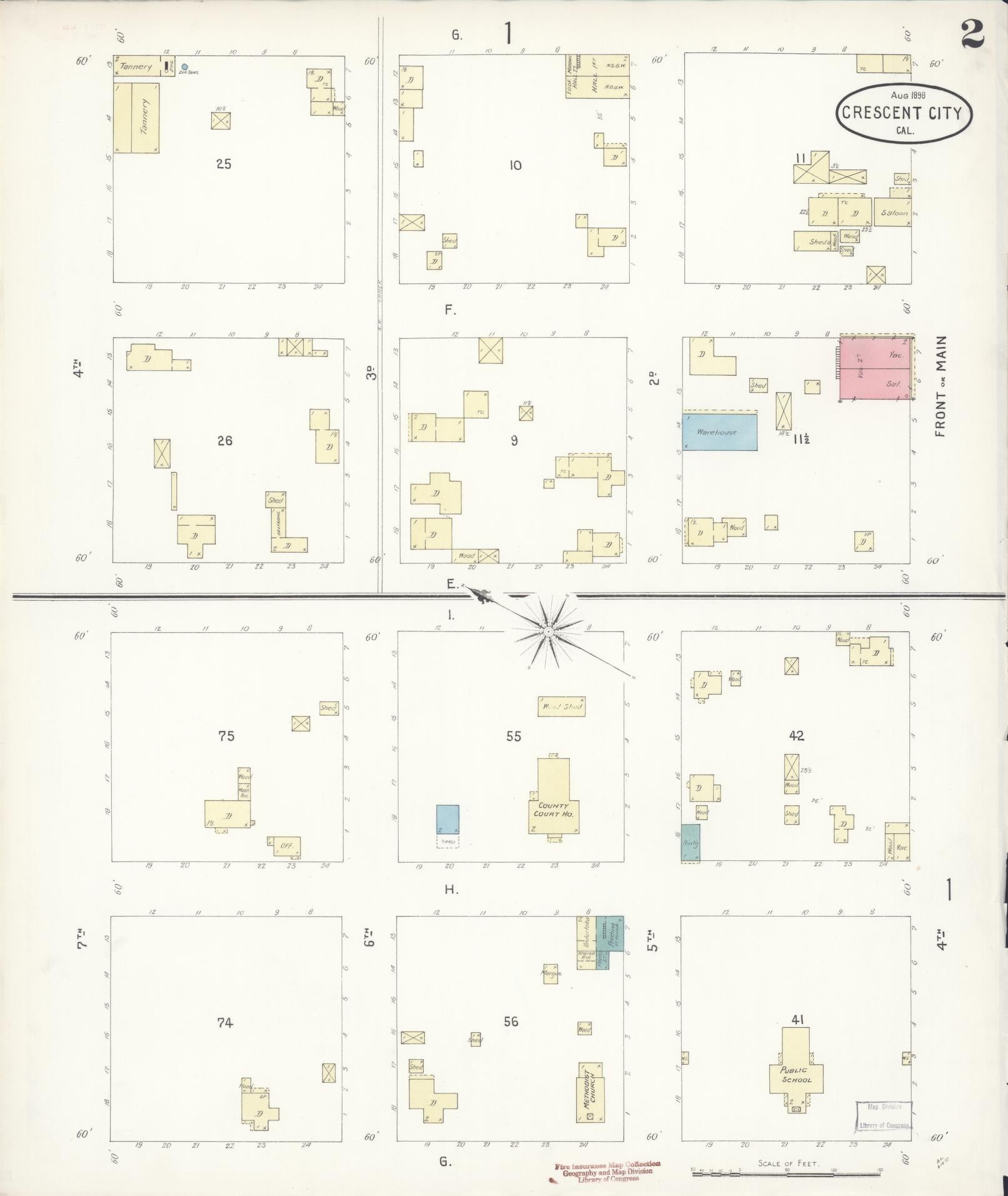 Sanborn Fire Insurance Map from Crescent City, Del Norte County, California (1898), Sheet #0002 - Historic Sanborn Fire Insurance Map Print, vintage old map wall art, antique decor, genealogy gift, California California map