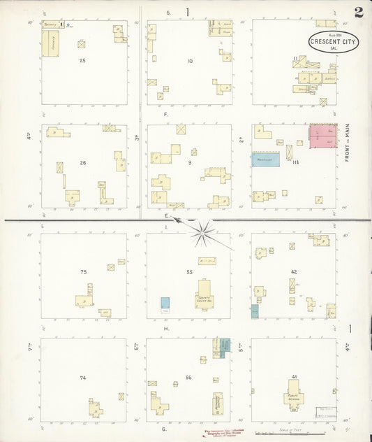 Sanborn Fire Insurance Map from Crescent City, Del Norte County, California (1898), Sheet #0002 - Historic Sanborn Fire Insurance Map Print, vintage old map wall art, antique decor, genealogy gift, California California map