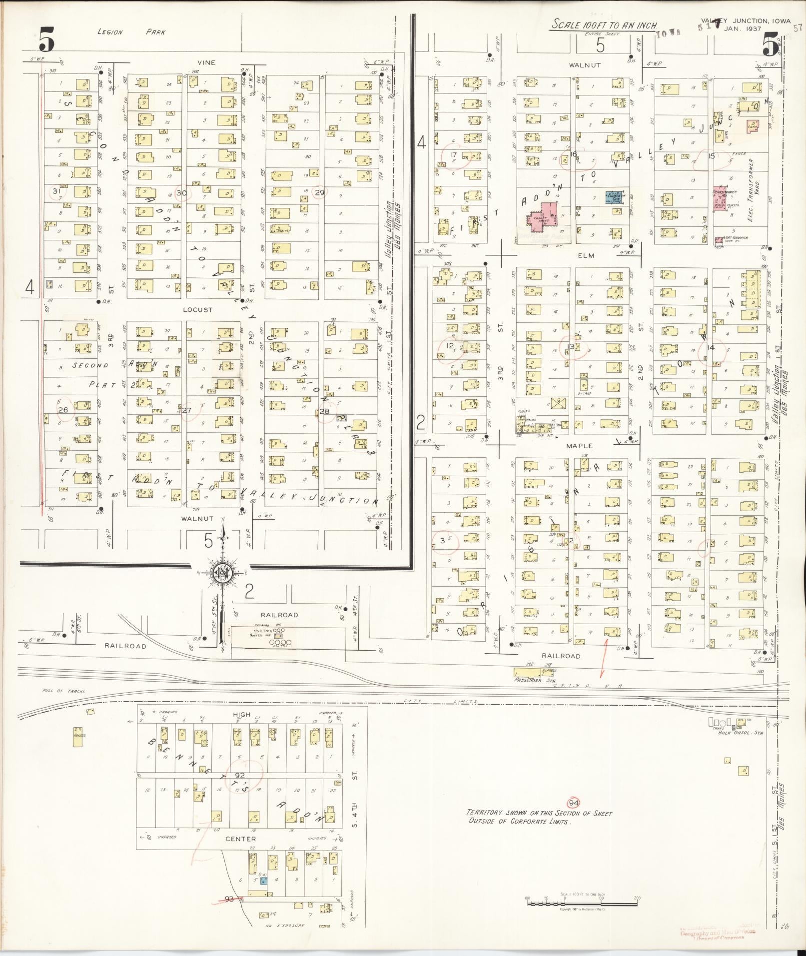 Sanborn Fire Insurance Map from Valley Junction, Polk County, Iowa (1941), Sheet #0005 - Historic Sanborn Fire Insurance Map Print, vintage old map wall art