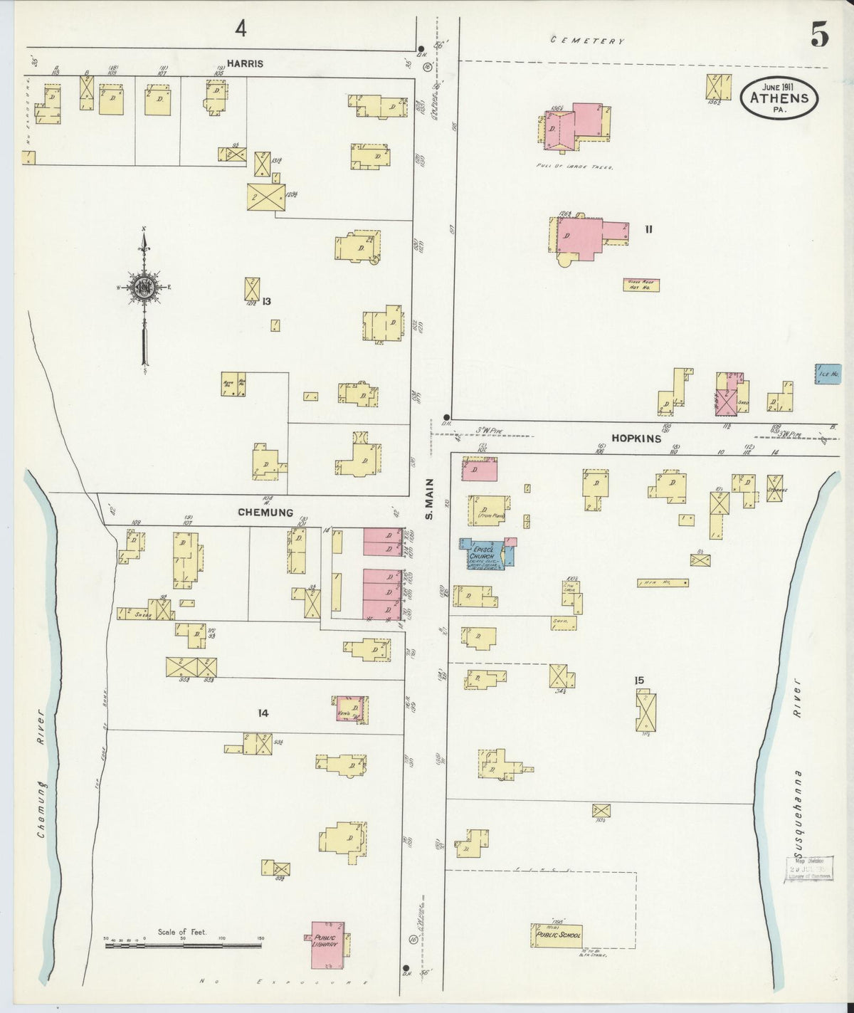 Sanborn Fire Insurance Map from Athens, Bradford County, Pennsylvania (1911), Sheet #0005 - Complete Map Set gallery image, historic Sanborn map, vintage wall art, Pennsylvania Pennsylvania