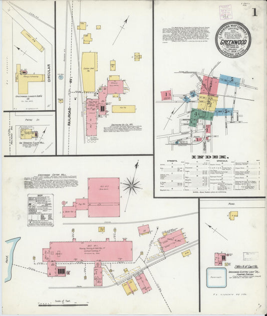 Sanborn Fire Insurance Map from Greenwood, Greenwood County, South Carolina (1904), Sheet #0001 - Complete Map Set gallery image, historic Sanborn map, vintage wall art, South Carolina South Carolina