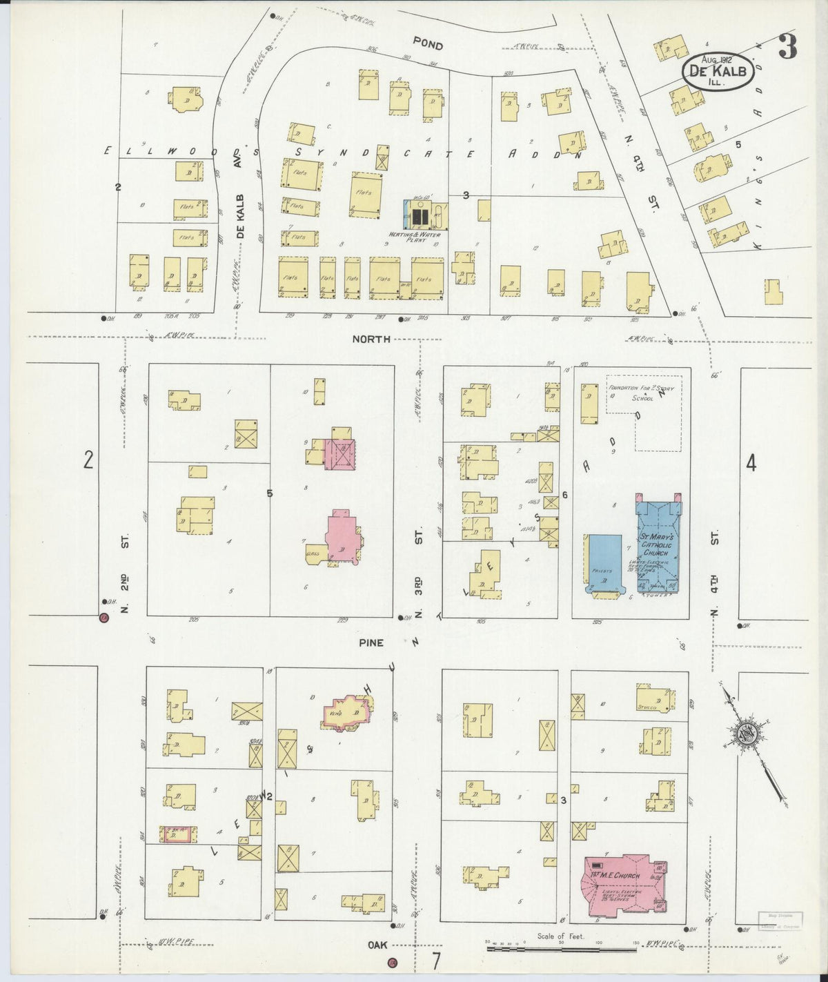 Sanborn Fire Insurance Map from De Kalb, De Kalb County, Illinois (1912), Sheet #0003 - Complete Map Set gallery image, historic Sanborn map, vintage wall art, Illinois Illinois