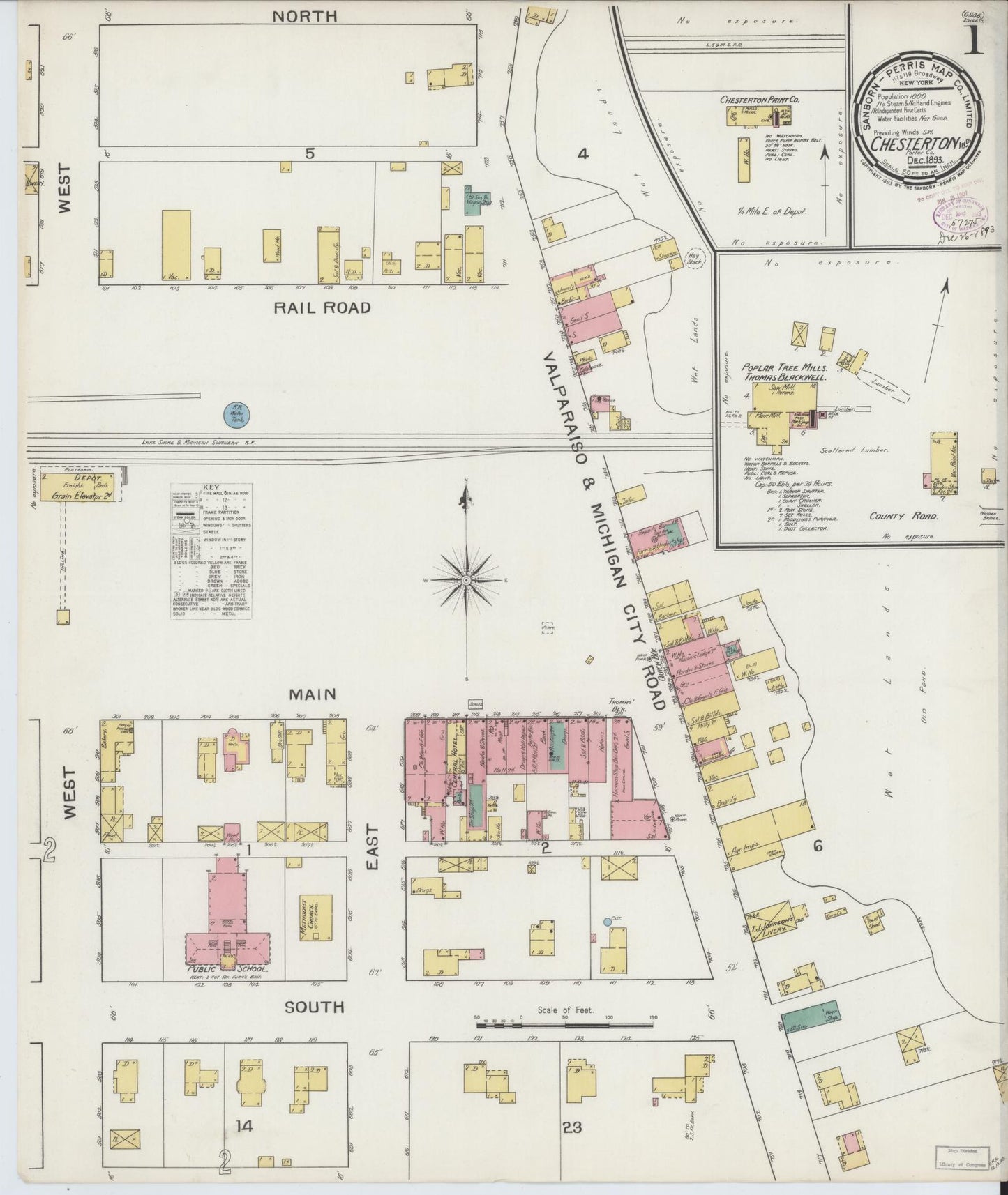 Sanborn Fire Insurance Map from Chesterton, Porter County, Indiana (1893), Sheet #0001 - Historic Sanborn Fire Insurance Map Print, vintage old map wall art, antique decor, genealogy gift, Indiana Indiana map