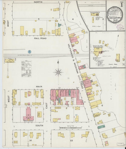 Sanborn Fire Insurance Map from Chesterton, Porter County, Indiana (1893), Sheet #0001 - Historic Sanborn Fire Insurance Map Print, vintage old map wall art, antique decor, genealogy gift, Indiana Indiana map