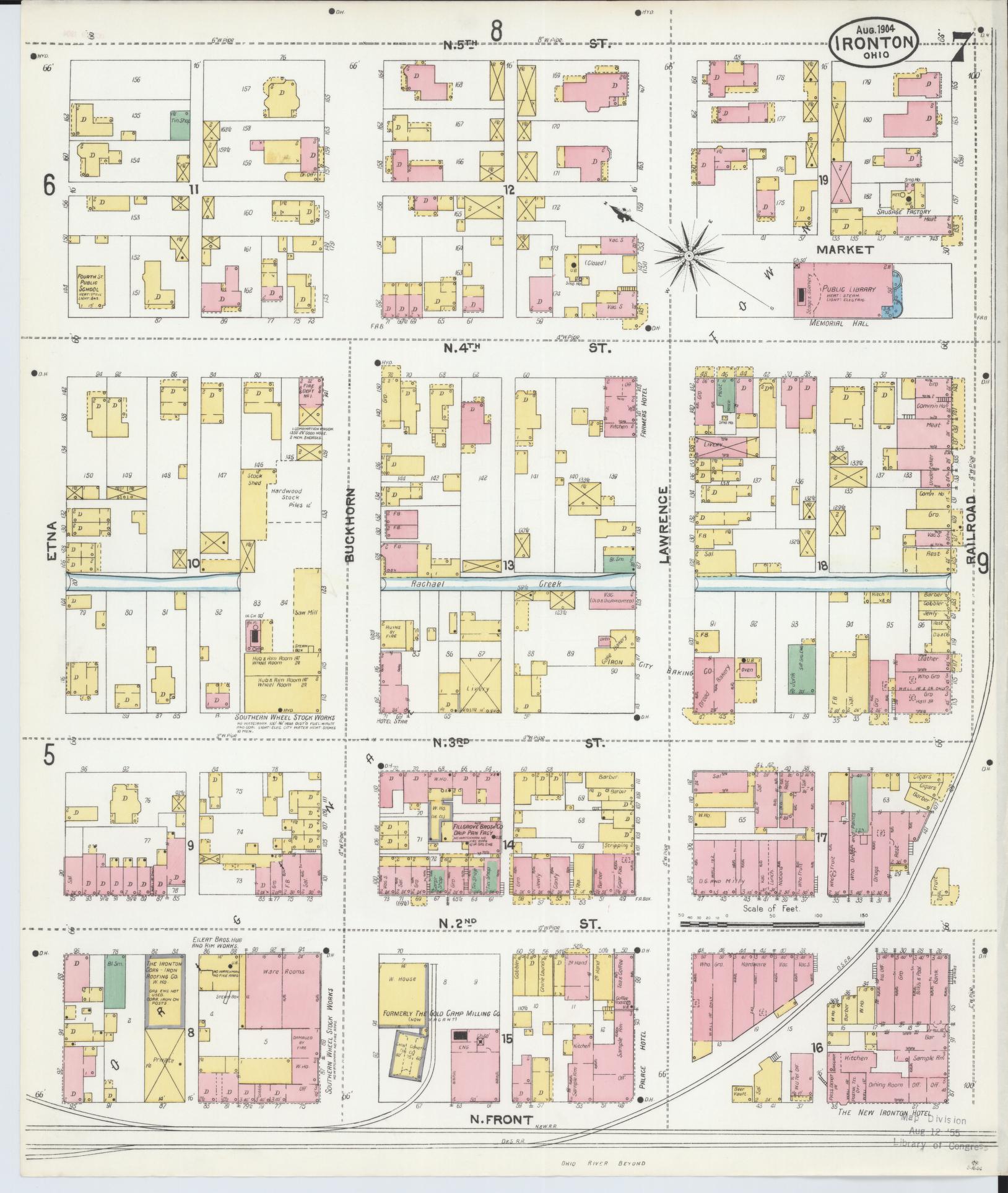 Sanborn Fire Insurance Map from Ironton, Lawrence County, Ohio (1904), Sheet #0007 - Complete Map Set gallery image, historic Sanborn map, vintage wall art, Ohio Ohio