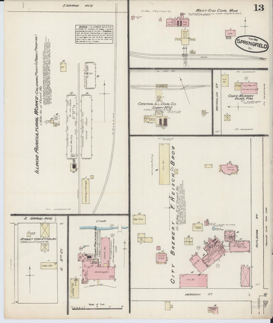 Sanborn Fire Insurance Map from Springfield, Sangamon County, Illinois (1884), Sheet #0013 - Historic Sanborn Fire Insurance Map Print, vintage old map wall art, antique decor, genealogy gift, Illinois Illinois map