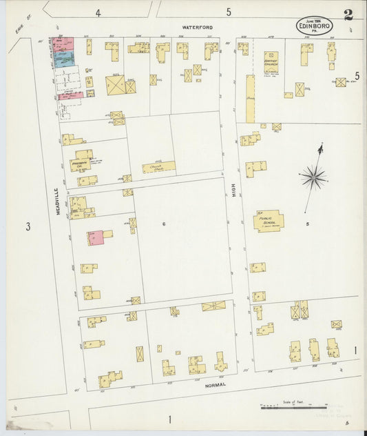 Sanborn Fire Insurance Map from Edinboro, Erie County, Pennsylvania (1906), Sheet #0002 - Historic Sanborn Fire Insurance Map Print, vintage old map wall art, antique decor, genealogy gift, Pennsylvania Pennsylvania map