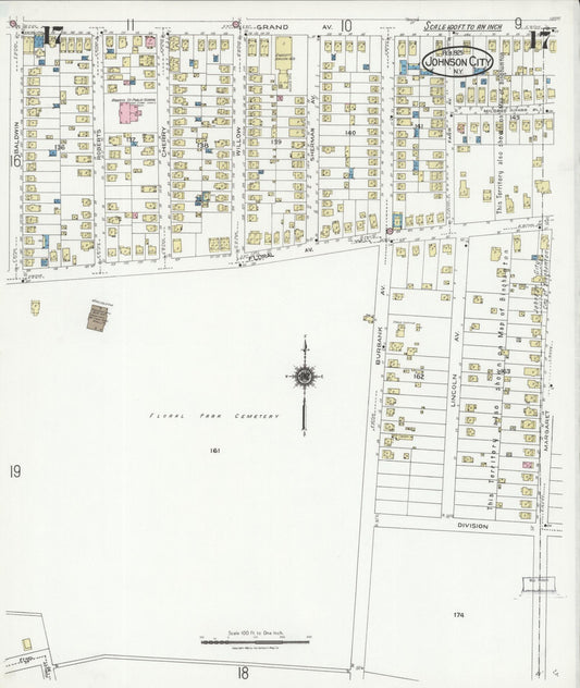 Sanborn Fire Insurance Map from Johnson City, Broome County, New York (1925), Sheet #0017 - Historic Sanborn Fire Insurance Map Print, vintage old map wall art, antique decor, genealogy gift, New York New York map