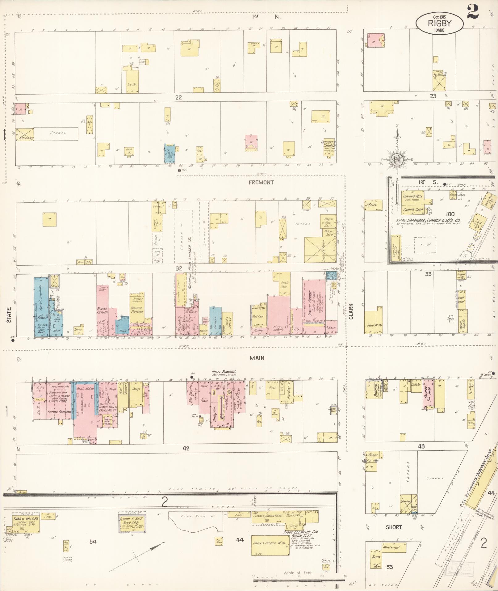 Sanborn Fire Insurance Map from Rigby, Jefferson County, Idaho (1915), Sheet #0002 - Complete Map Set gallery image, historic Sanborn map, vintage wall art, Idaho Idaho