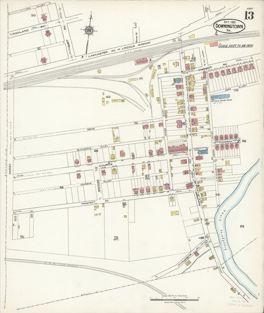 Sanborn Fire Insurance Map from Downingtown, Chester County, Pennsylvania (1921), Sheet #0013 - Historic Sanborn Fire Insurance Map Print, vintage old map wall art, antique decor, genealogy gift, Pennsylvania Pennsylvania map