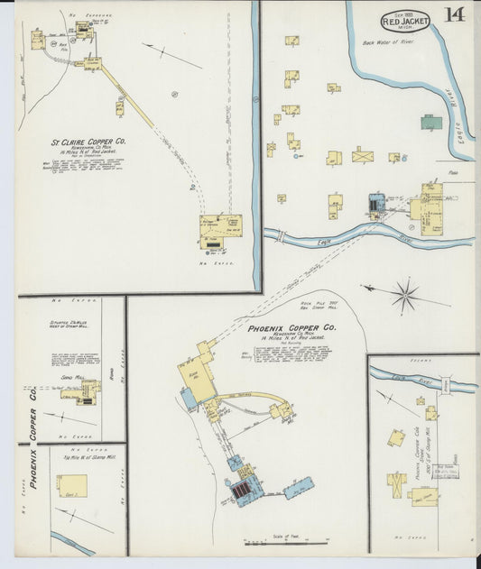 Sanborn Fire Insurance Map from Red Jacket, Houghton County, Michigan (1893), Sheet #0014 - Historic Sanborn Fire Insurance Map Print, vintage old map wall art, antique decor, genealogy gift, Michigan Michigan map