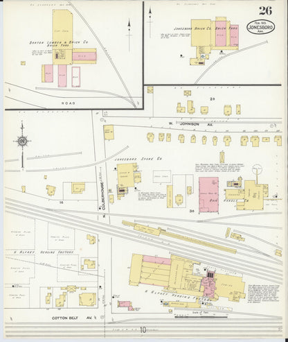 Sanborn Fire Insurance Map from Jonesboro, Craighead County, Arkansas (1913), Sheet #0026 - Complete Map Set gallery image, historic Sanborn map, vintage wall art, Arkansas Arkansas