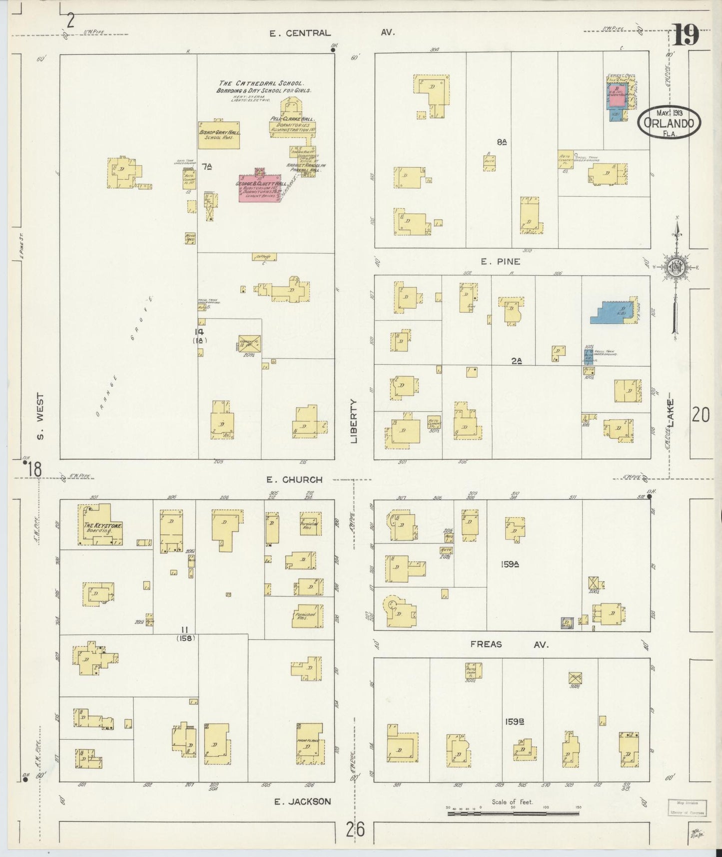 Sanborn Fire Insurance Map from Orlando, Orange County, Florida (1913), Sheet #0019 - Complete Map Set gallery image, historic Sanborn map, vintage wall art, Florida Florida
