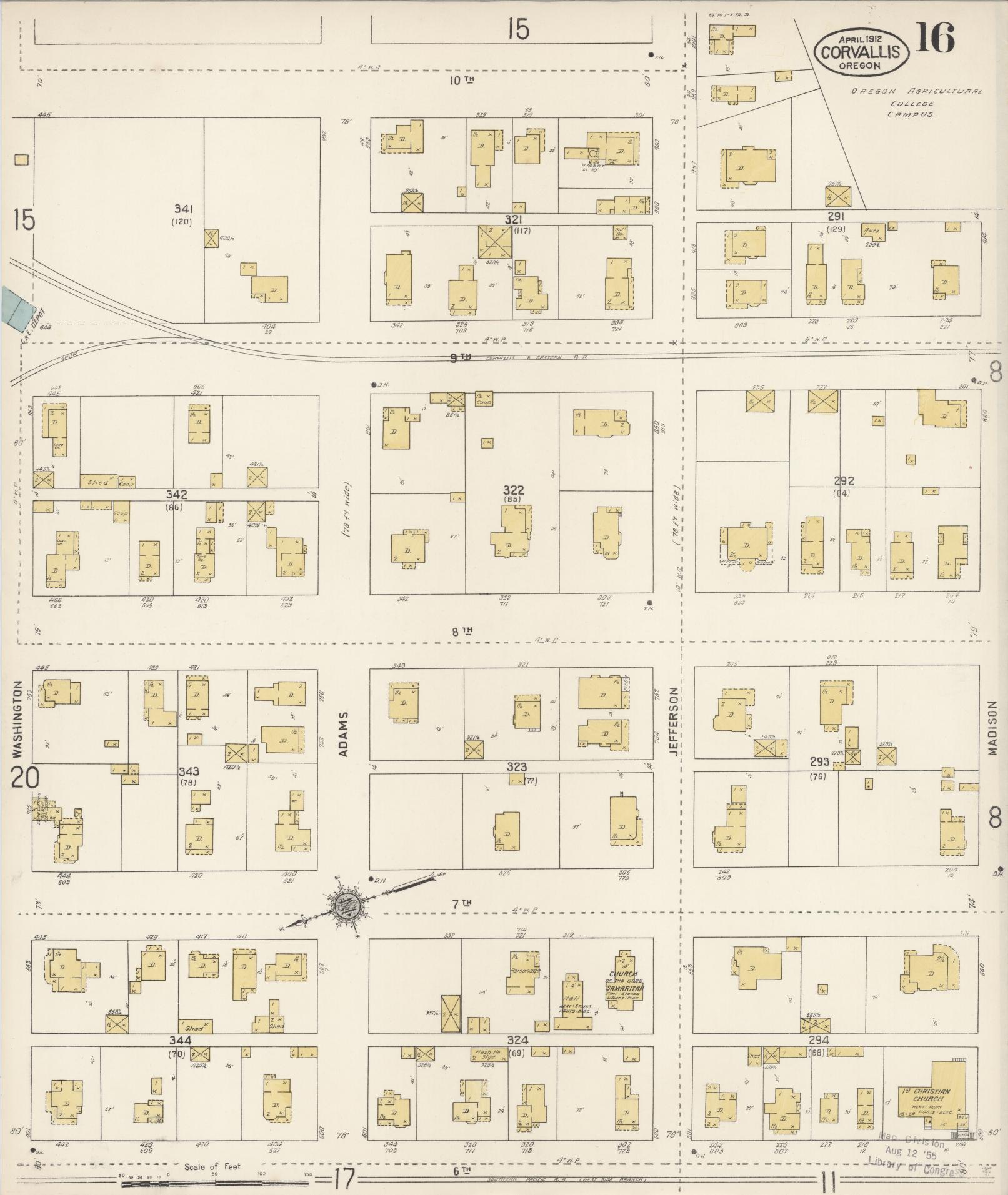 Sanborn Fire Insurance Map from Corvallis, Benton County, Oregon (1912), Sheet #0016 - Complete Map Set gallery image, historic Sanborn map, vintage wall art, Oregon Oregon