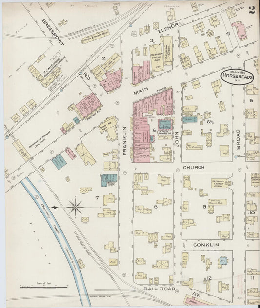 Sanborn Fire Insurance Map from Horseheads, Chemung County, New York (1886), Sheet #0002 - Historic Sanborn Fire Insurance Map Print, vintage old map wall art, antique decor, genealogy gift, New York New York map