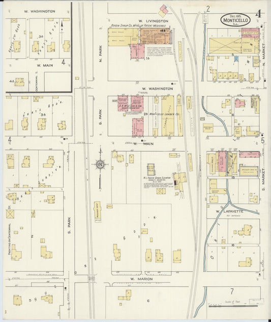 Sanborn Fire Insurance Map from Monticello, Piatt County, Illinois (1915), Sheet #0004 - Historic Sanborn Fire Insurance Map Print, vintage old map wall art, antique decor, genealogy gift, Illinois Illinois map