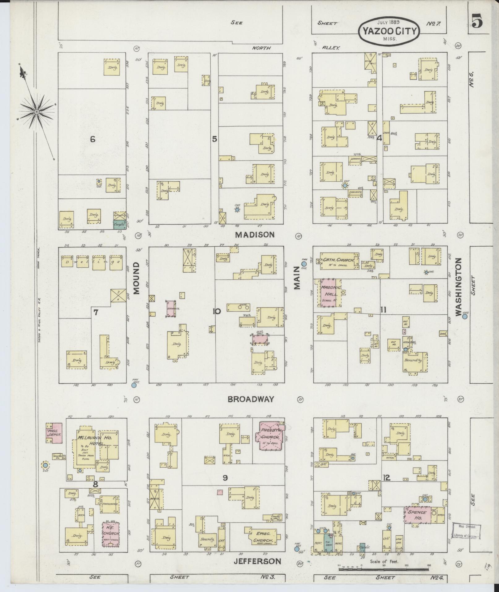 Sanborn Fire Insurance Map from Yazoo City, Yazoo County, Mississippi (1889), Sheet #0005 - Complete Map Set gallery image, historic Sanborn map, vintage wall art, Mississippi Mississippi