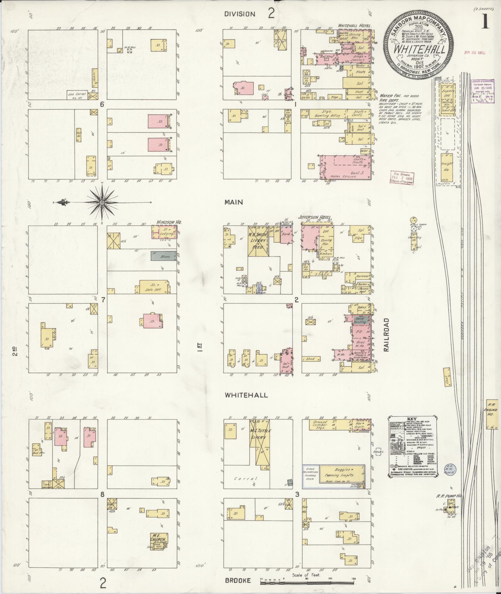 Sanborn Fire Insurance Map from Whitehall, Jefferson County, Montana (1907), Sheet #0001 - Complete Map Set gallery image, historic Sanborn map, vintage wall art, Montana Montana