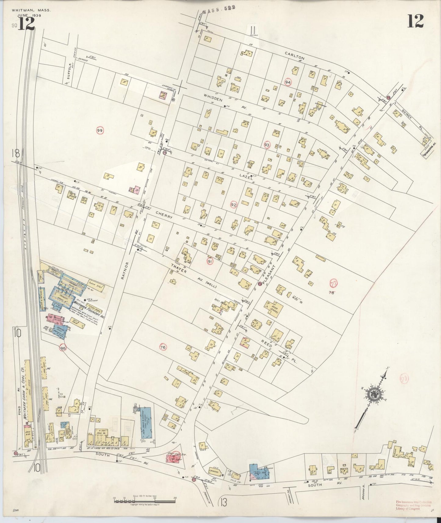 Sanborn Fire Insurance Map from Whitman, Plymouth County, Massachusetts (1950), Sheet #0012 - Complete Map Set gallery image, historic Sanborn map, vintage wall art, Massachusetts Massachusetts