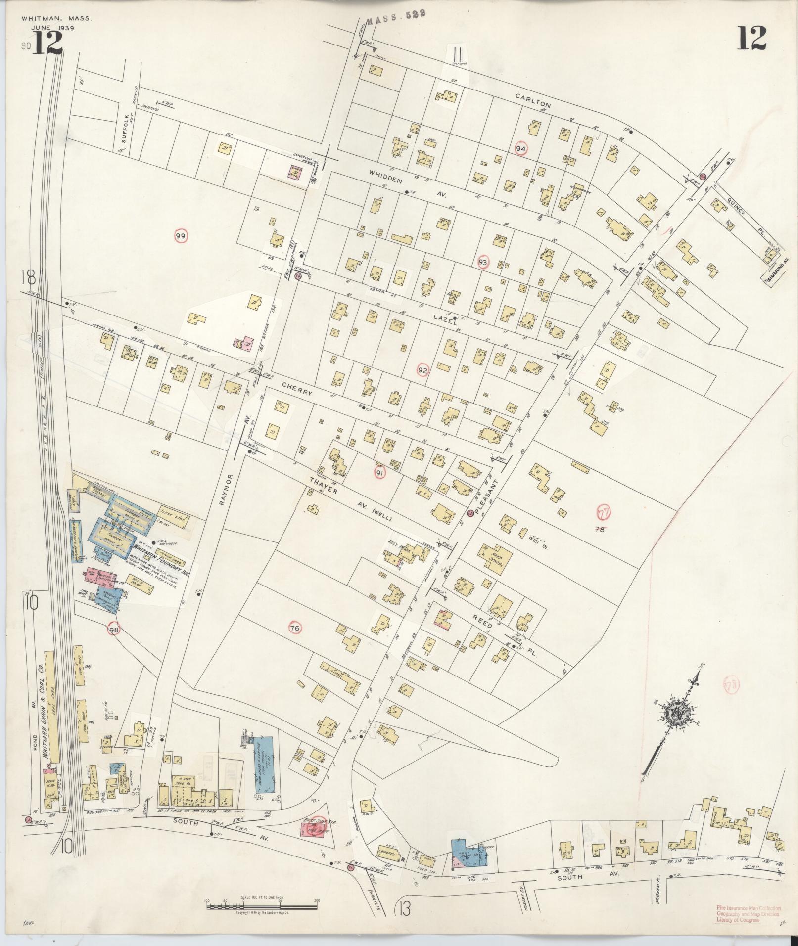 Sanborn Fire Insurance Map from Whitman, Plymouth County, Massachusetts (1950), Sheet #0012 - Complete Map Set gallery image, historic Sanborn map, vintage wall art, Massachusetts Massachusetts
