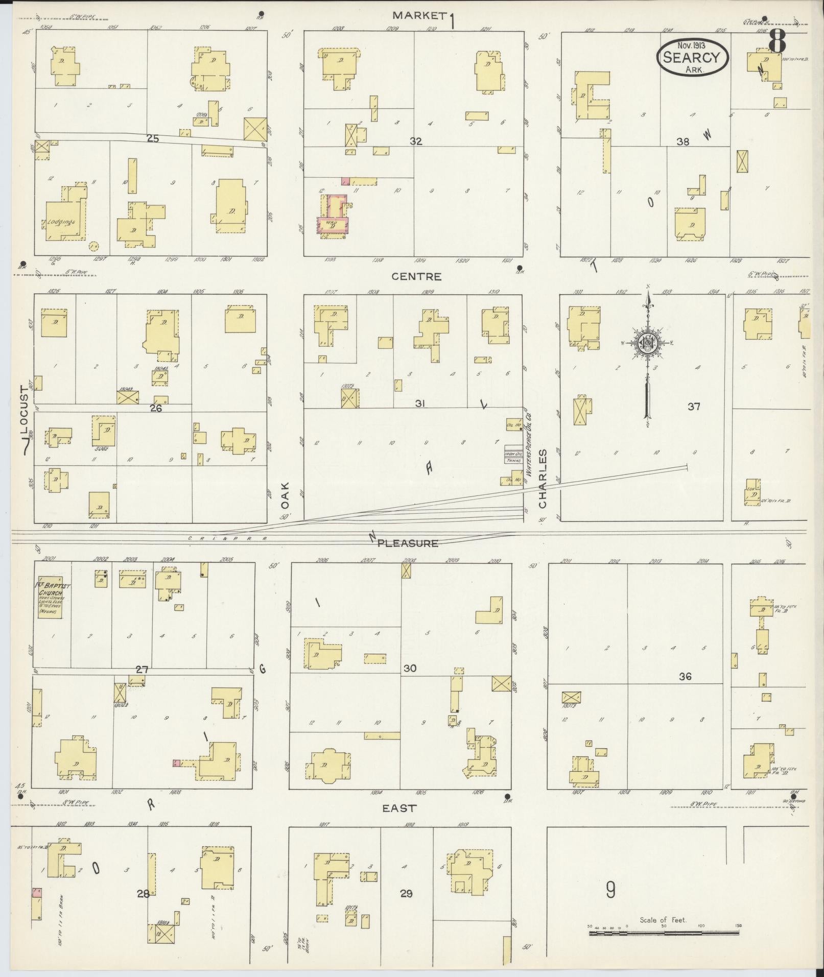 Sanborn Fire Insurance Map from Searcy, White County, Arkansas (1913), Sheet #0008 - Complete Map Set gallery image, historic Sanborn map, vintage wall art, Arkansas Arkansas