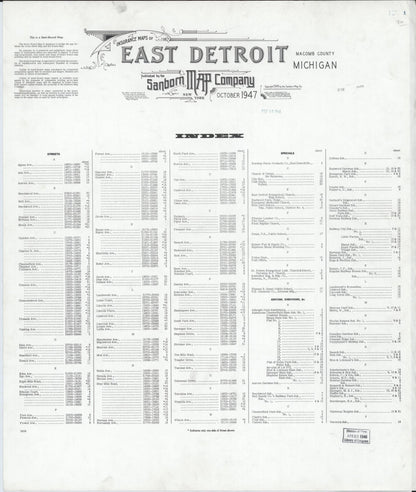 Sanborn Fire Insurance Map from East Detroit, Macomb County, Michigan (1947), Sheet #0001 - Historic Sanborn Fire Insurance Map Print, vintage old map wall art, antique decor, genealogy gift, Michigan Michigan map