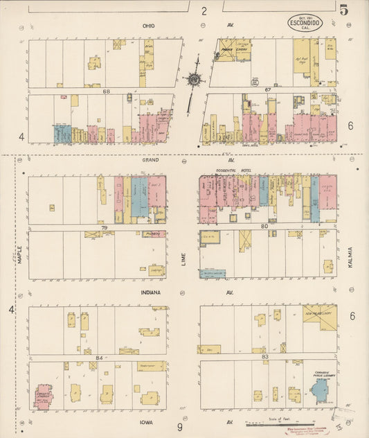Sanborn Fire Insurance Map from Escondido, San Diego County, California (1911), Sheet #0005 - Historic Sanborn Fire Insurance Map Print, vintage old map wall art, antique decor, genealogy gift, California California map