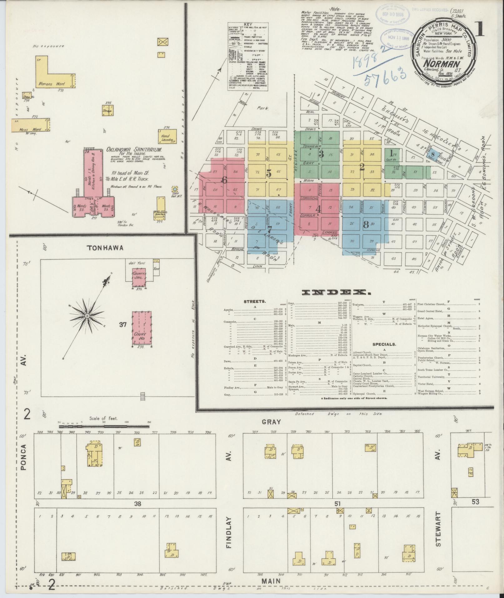 Sanborn Fire Insurance Map from Norman, Cleveland County, Oklahoma (1898), Sheet #0001 - Complete Map Set gallery image, historic Sanborn map, vintage wall art, Oklahoma Oklahoma