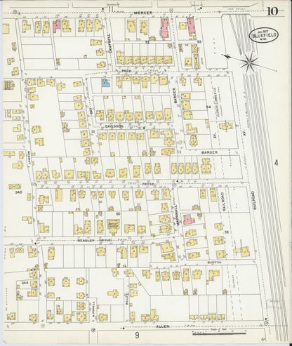 Sanborn Fire Insurance Map from Bluefield, Mercer County, West Virginia (1907), Sheet #0010 - Complete Map Set gallery image, historic Sanborn map, vintage wall art, West Virginia West Virginia
