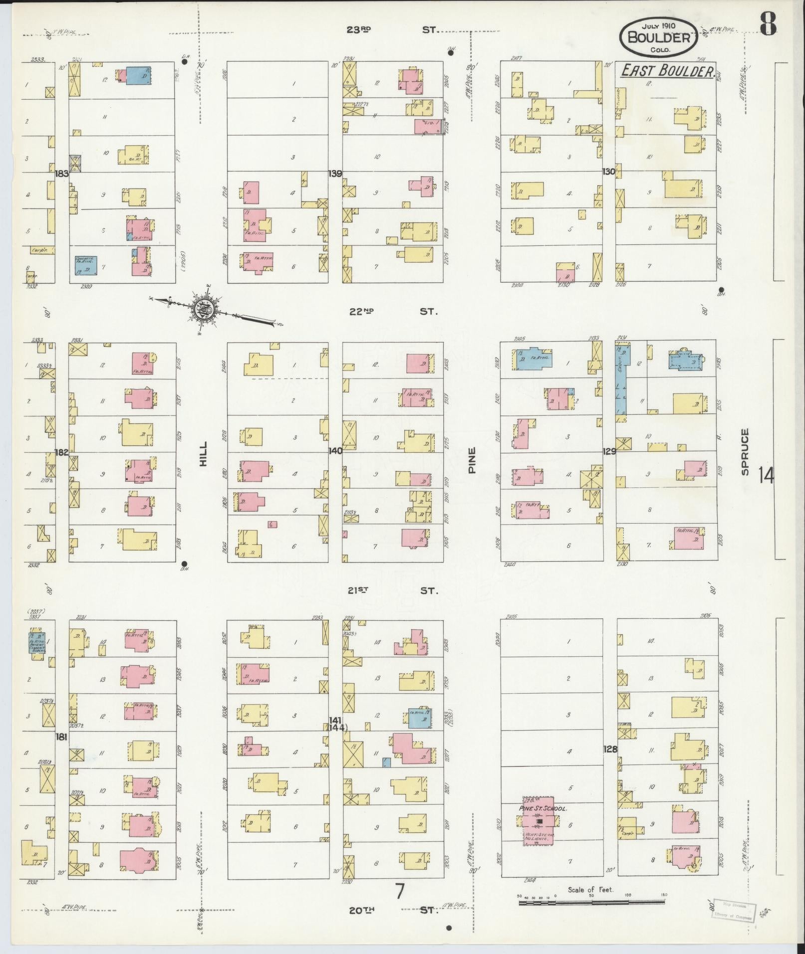 Sanborn Fire Insurance Map from Boulder, Boulder County, Colorado (1910), Sheet #0008 - Historic Sanborn Fire Insurance Map Print, vintage old map wall art, antique decor, genealogy gift, Colorado Colorado map